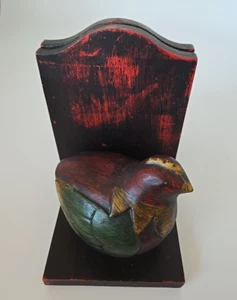 Vintage Painted Wood Bookends Carved Birds Rustic Folk Art Country Farm - Picture 1 of 9
