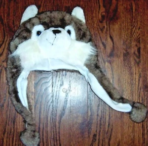 winter hat Childs furry plush HUSKY dog wolf fuzzy beanie cap faux fur CUTE! - Picture 1 of 3