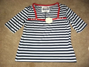 Maglia donna nuova con etichetta blu navy bianca a righe LINDY BOP manica corta maglia grande - Foto 1 di 1