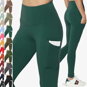 TheMogan S~3X High Waist Luxe Cotton Leggings w Pockets Tummy Control Yoga Pants - Picture 1 of 182