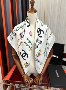 Chanel Women Scarf Classic Monogram Holiday Casual 100% Silk Square Scarf 90*90 - Picture 1 of 6