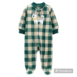 Infant Baby Boy Fleece Footed Pajamas 6-9 Months – Zip One-Piece Sleeper - Picture 1 of 3
