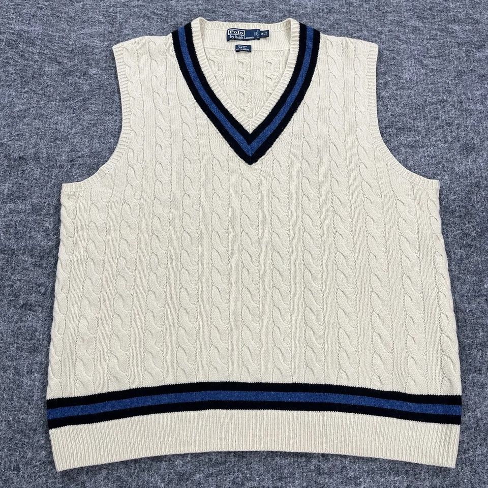 Polo Ralph Lauren Suéter Colete Masculino Extra Grande Lã Seda Cashmere Remo Tênis de Críquete - Imagem 1 de 4