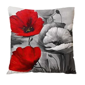 Cushion Cover 45x45cm Red Poppy Floral Design 'Shades of Grey on White' Zip Open - Picture 1 of 4