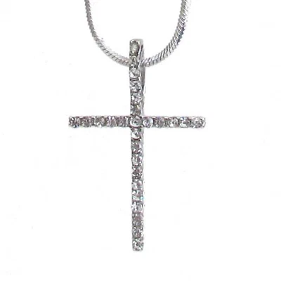 Collar colgante cruz delgada de cristal de oro blanco Foto 1 de 4