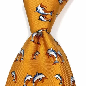 "Corbata TANGO naranja toda seda animal marino delfines para hombre hecha en Corea 58" - Imagen 1 de 10
