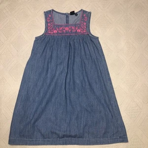 Gap Kids Denim Girl Maxi Sleeveless Pleated Pink Embroidery Size L (10-11 year) - Picture 1 of 9