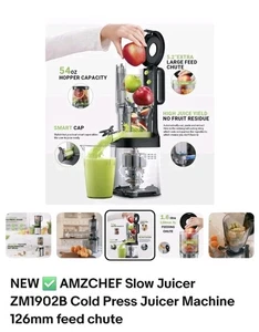 NEW ✅ AMZCHEF Slow Juicer ZM1902B Cold Press Juicer Machine 126mm feed chute - Picture 1 of 7