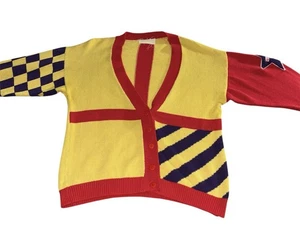 Vintage 80s Rare Reebok Colorful Yellow Red Knit Cardigan Size XL - Picture 1 of 6