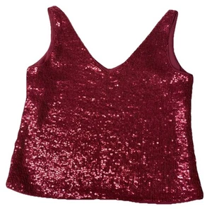 Banana Republic V Neck Hot Pink Sequin Tank Womens Small 100 % Silk Lining Nice - Picture 1 of 6