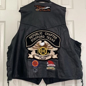 Gilet pelle vintage Unik uomo 54 HOG Harley Davidson evento toppe e spille - Foto 1 di 16
