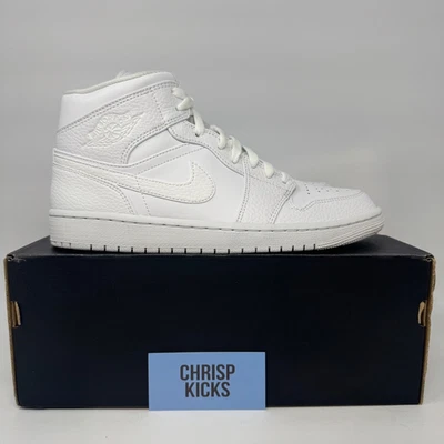 Nike Air Jordan 1 Mid Basketball Shoes Triple White 554724-130 Men's Sizes NEW - Image 1 of 4