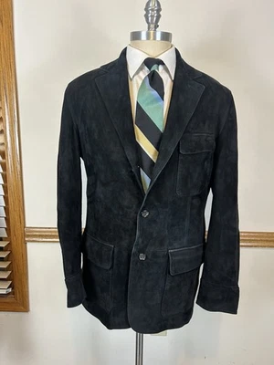 DE COLECCIÓN RALPH LAUREN POLO CUERO NEGRO GAMUZA TRIPLE PARCHE SOLAPA BOLSILLO BLAZER TALLA M Foto 1 de 4