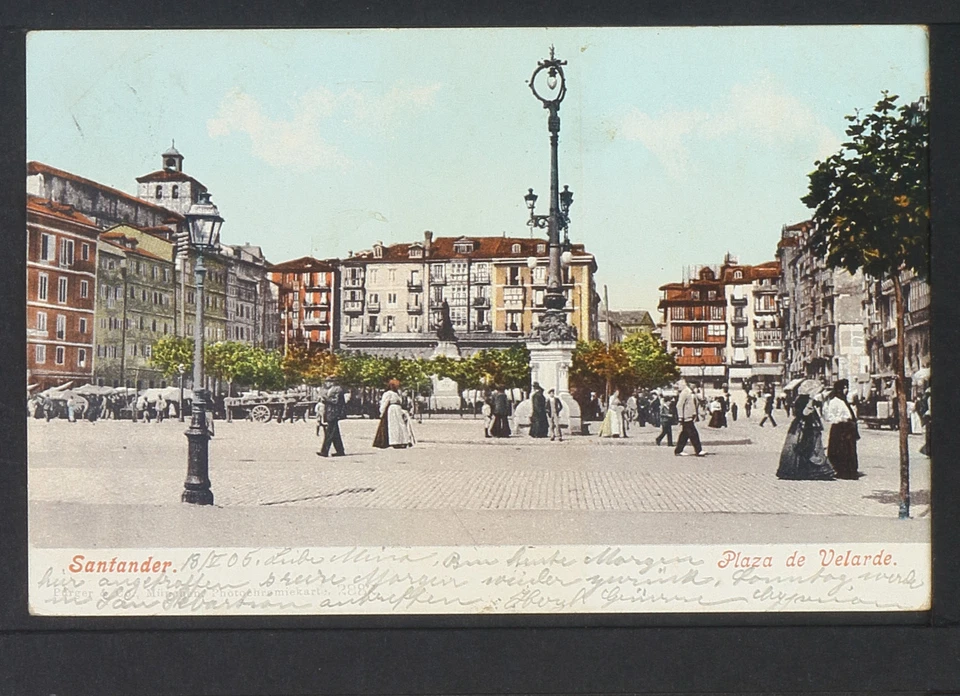 2602.-SANTANDER -Plaza de Velarde (1905) (enviada a Zúrich)(Postal Sin División) - Imagen 1 de 2