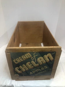Caja de frutas de madera vintage crema de manzanas chelan Washington - Imagen 1 de 11