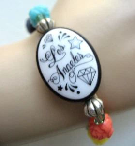 Tarina Tarantino Bracelet Cameo Los Angeles Skull Restrung w New Elastic Unworn - Picture 1 of 14