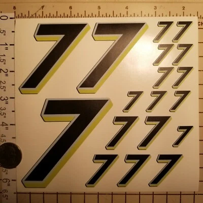 Matte Black-w/White & lime   #7's  Racing Numbers Vinyl Decal Sheet 1/10-1/12  - Image 1 of 4