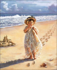 Huellas en la arena Sandra Kuck Niña en la playa Paisaje Marino Impresión 12x16 🧡 - Imagen 1 de 3
