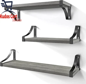 Pipishell Floating Shelves Wall Mounted Shelf, Gray Paulownia Wood Wall Shelves, - Picture 1 of 14