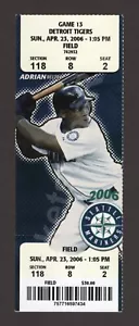 Justin Verlander WIN#2 DEBUT SEATTLE Mariners Tigers 4/23/2006 Ticket BELTRE HOF - Picture 1 of 12