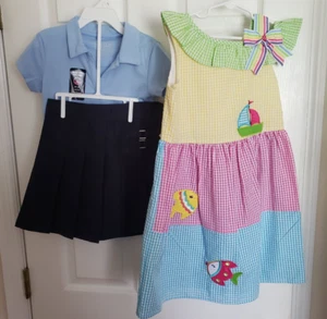 Conjunto de 2 Vestidos Niñas Lote - Polo Azul con Falda y Vestido de Verano Talla 6 - Imagen 1 de 14