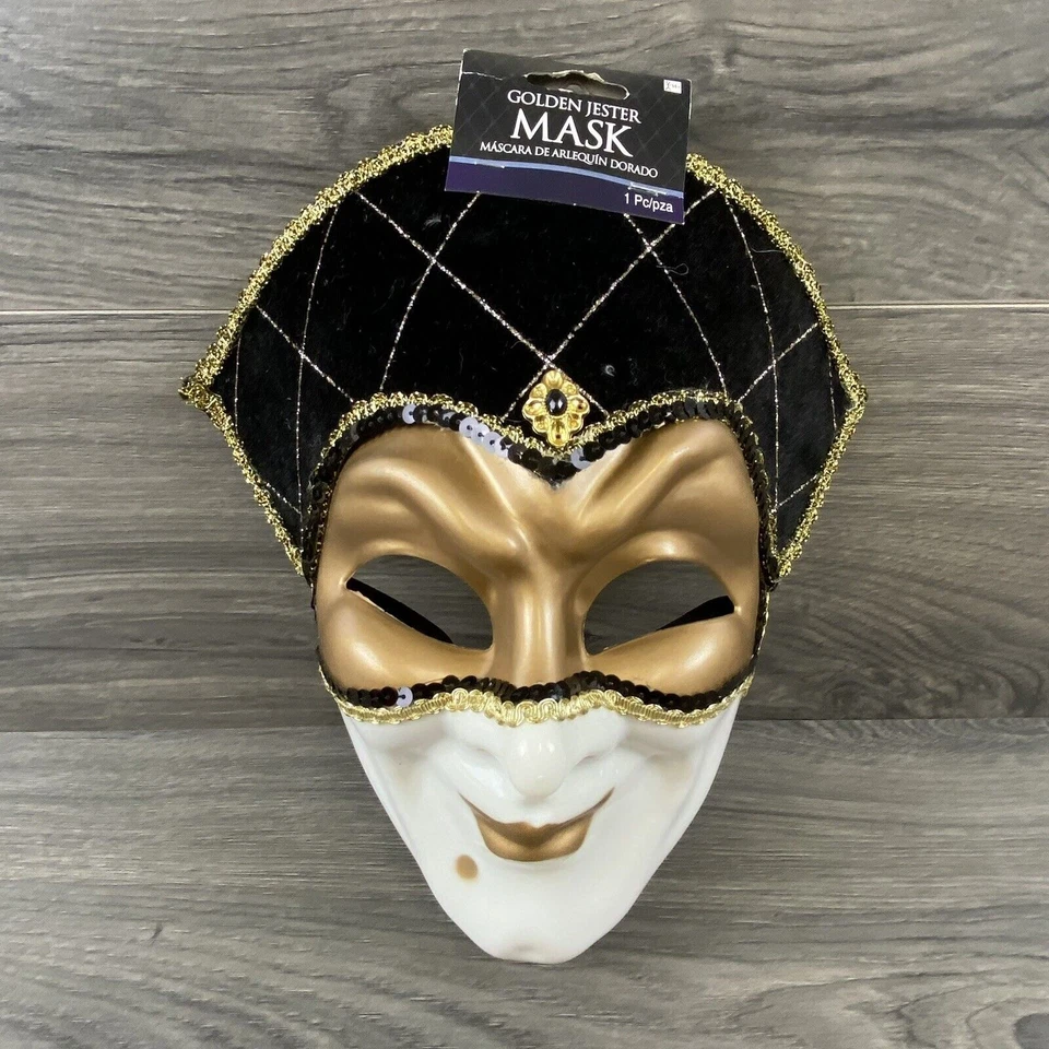 Máscara de mascarada de bufón dorado disfraz de Halloween fiesta de graduación máscara Foto 1 de 4