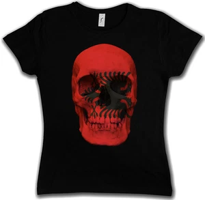 CLASSIC ALBANIA SKULL FLAG WOMAN GIRLIE T-SHIRT - Biker Mc Banner albanian - Bild 1 von 2