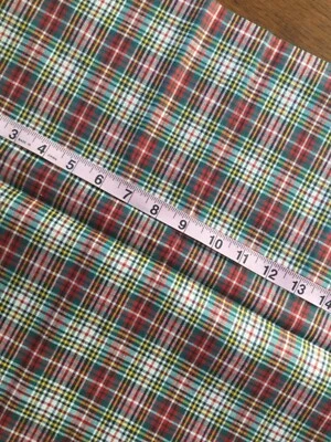 Plaid Cotton Fabric Vintage Red Green White 35W x 34L Pre-owned Unused - Image 1 of 2