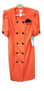 SALE*VINTAGE*NEW+TAG~SZ 14 DRESS~LESLIE FAY COLLECTION~BRGHT ORANGE~SHORT SLEEVE - Picture 1 of 8