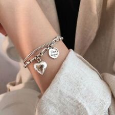 925 Silver Love Forever Heart Bracelet Chain Double Layer Bangle Women Jewelry