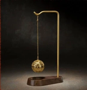 7.9" China Pure Bronze 24K Gold Hand-carved Circular Aromatherapy Stove Pendant - Picture 1 of 7