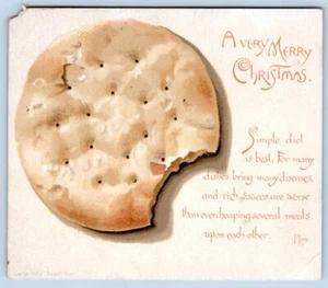 Galleta de Navidad 1886 galleta de agua dieta simple cita por plinio tarjeta inusual - Imagen 1 de 2