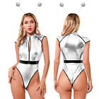Womens Catsuit Cap Sleeve Bodysuit Teddy Alien Role Play Outfits Bodycon Romper