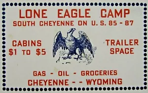 Vintage Wyoming Camping Reise Aufkleber Adler Camp Cheyenne Hütte Papieretikett 1930er - Bild 1 von 3