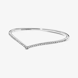 New Genuine Authentic Pandora Sparkling Wishbone Bangle 597837CZ-S2 17.5cm - Picture 1 of 13