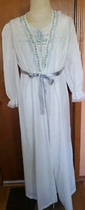 Camicia da notte vintage fiori da notte 2 pezzi lunga bordo bianco/blu Cottagecore set media - Foto 1 di 14
