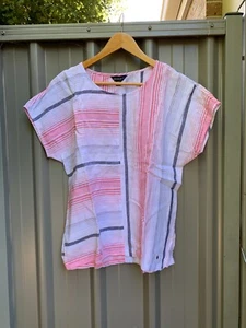 Top Maggie T Mujer Rosa Rayas Verano 100% Lino Manga Corta - Imagen 1 de 9