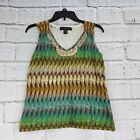 Cable & Gauge Embellished Green Blue Brown Tank Top Womens Medium Cotton