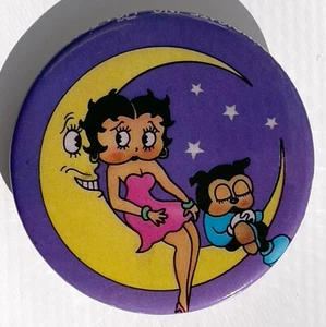 Vintage 1980 early LISA FRANK licensed button BETTY BOOP & dog on moon pin 1.75" - Picture 1 of 3