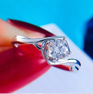 2CTW Round Cut VVS1 Moissanite Solitaire Engagement Ring 14k White Gold Plated - Image 1 of 4