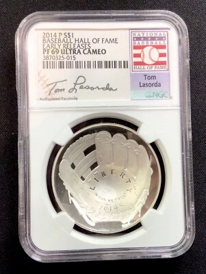 2014 P 1$ Baseball H.O.F. Early Releases NGC PF69 Ultra Cameo! Tom Lasorda! ENN - Image 1 of 2