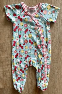 Baby Nay Strawberry Floral One Piece Footed Romper Infant Girls 3m Rayon Cotton - Picture 1 of 4