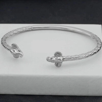 Men's 8" Stainless Steel Elephant Solid Round Cuff Bracelet,High Polish,Box - Image 1 of 3