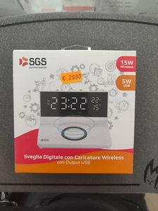 SVEGLIA OROLOGIO DIGITALE SGS CON CARICATORE WIRELESS 15W  OUTPUT USB 5 WATT - Foto 1 di 7