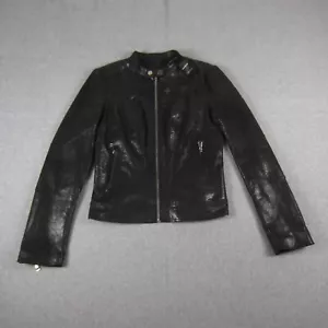 Bebe Jacket Women's XS Black Foil Faux Suede Motorcycle Biker Full Zip - Picture 1 of 15