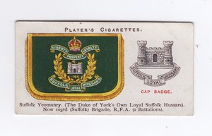 Players Drum Banners & Cap Badges 1924 #42 Suffolk Yeomanry Hussars