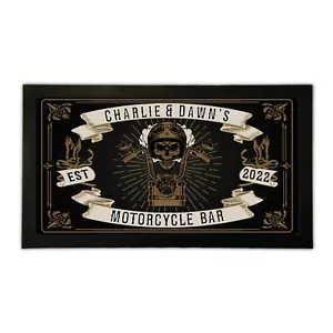 Personalised Bar Runner Mat Motorcycle Skull Bike Home Pub Shed Man Cave Barware - Foto 1 di 2