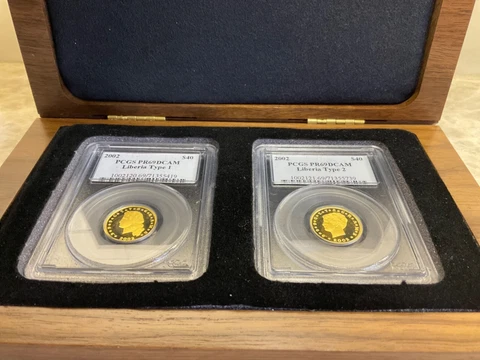 1/4 OZ Very Rare 2 Coins 2002 Liberia $40 Stella GOLD PCGS 69 DCAM Magnificent Cover