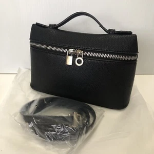 Crossbody Black Handbag Pebble Vegan Leather Removable Strap Silver Hardware NEW - Bild 1 von 24