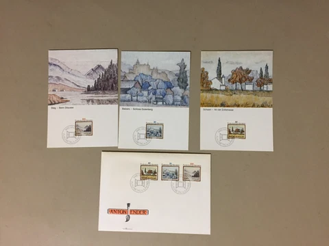 Set of four LIECHTENSTEIN LANDSCAPES by Anton Ender  fdc-three are maxi cards Cover